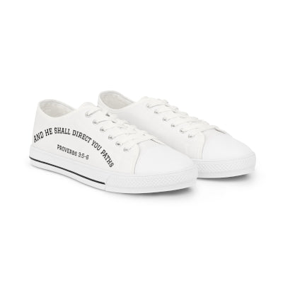Proverbs 3:5-6 White Low Top Sneakers — 'And He Shall Direct Your Paths' Christian Shoes