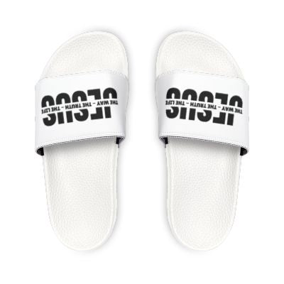 Jesus Slide Sandals – Removable-Strap Men’s Pool Slides with Bold Faith Print